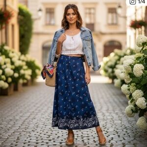 Vintage gradient blue floral skirt